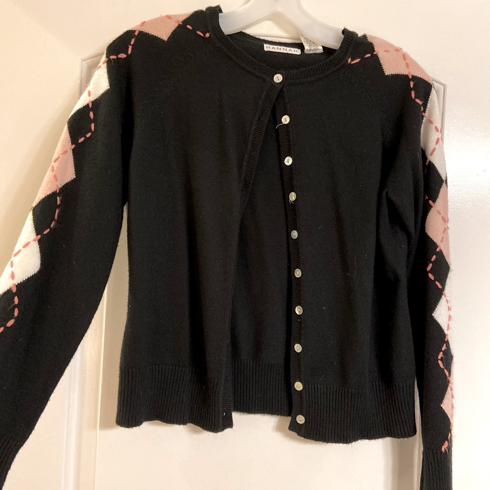 Black and pink argyle button cardigan VINTAGE
